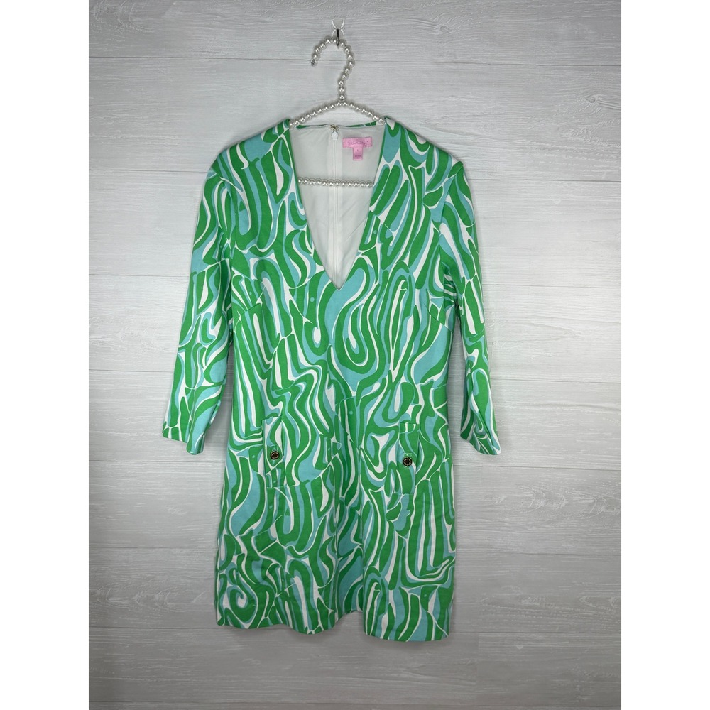 Lilly Pulitzer Bridal Shower Shift Gold Buttons Rayon Green Preppy Large